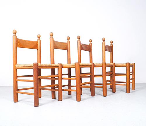 uitvinden Slank kussen Vintage eiken stoelen met rieten zitting, 70's